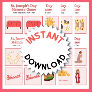 St. Joseph Day Memory Game Listing Pic Printable Party Games for St. Joseph's Day!