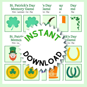 St. Patricks Day Memory Game Listing Pic Printable Party Games for St. Patrick's Day!