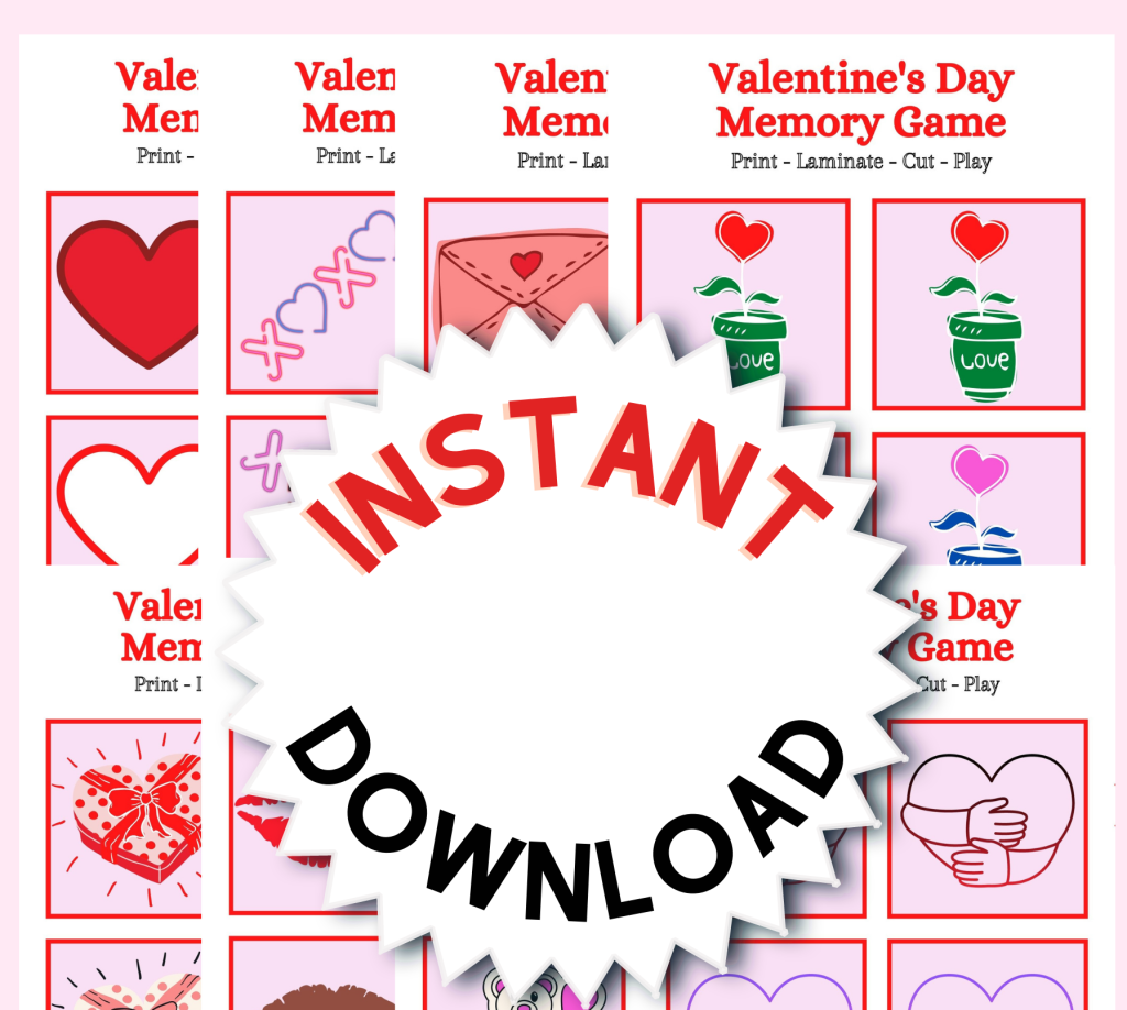 Valentines Day Memory Game Listing Pic e1644176776287 Printable Party Games for Valentine's Day!