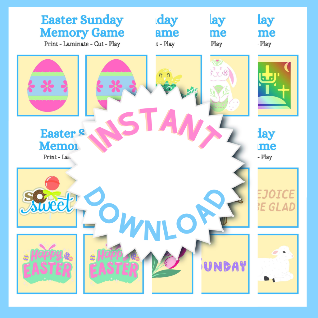 Easter Sunday Memory Game Listing Pic 3 Printables for Easter: Memory Game, Word List Worksheet, and Word Search Puzzle