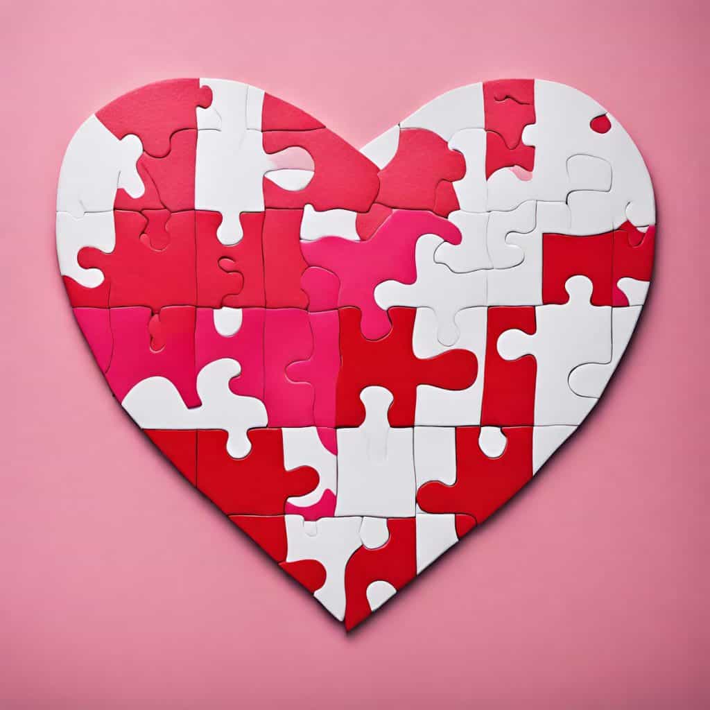 valentine's day ornament made from puzzle pieces